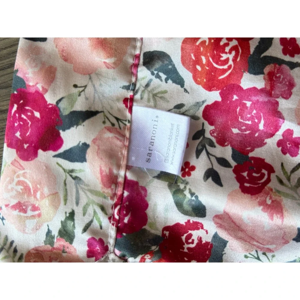 Saranoni Mini Blanket Pink Faux Fur Satin Border Floral Rose Security Lovey
